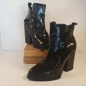 Zara Antik Black Leather Ankle Boots Women Size 38